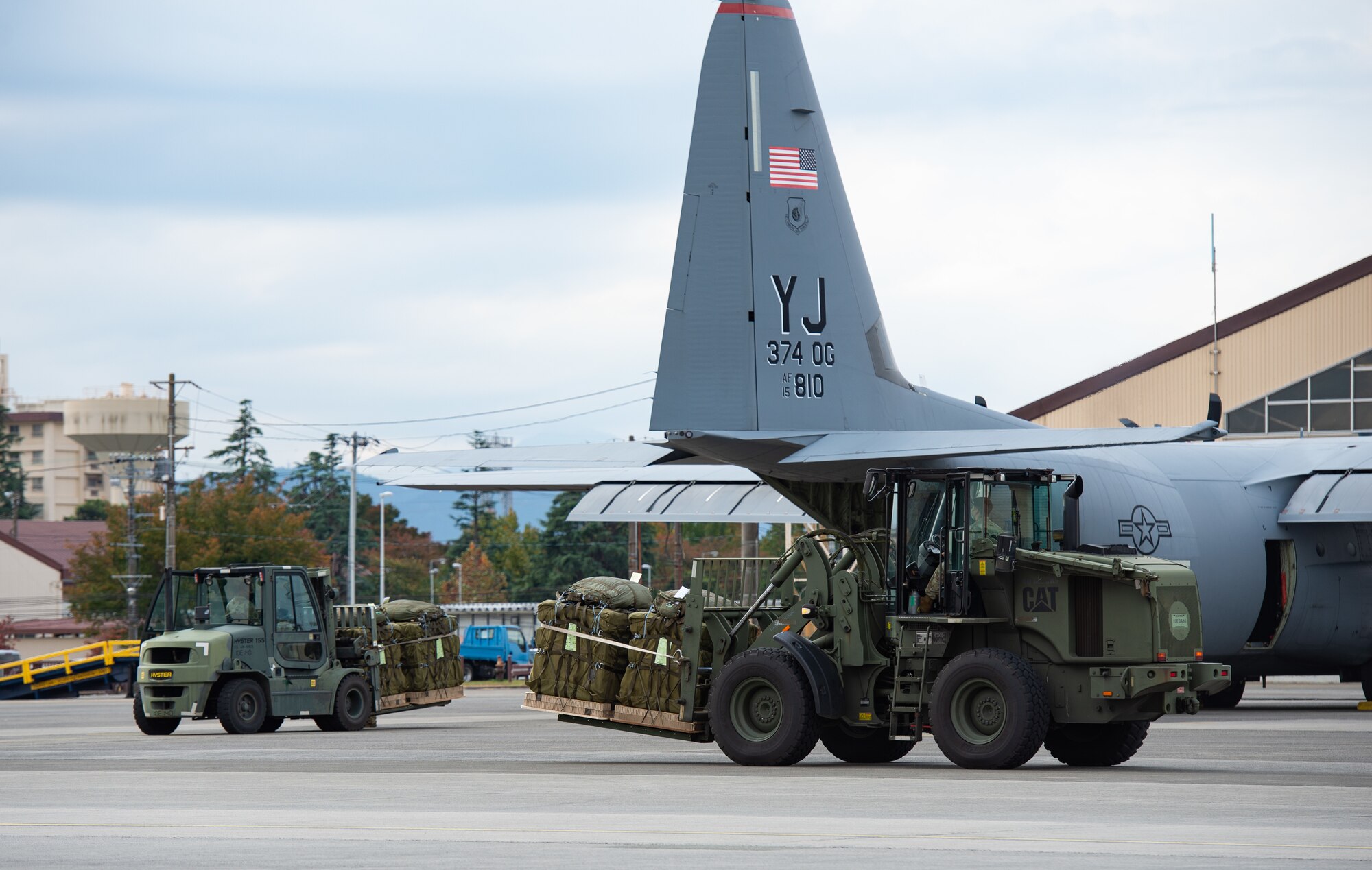 Japan Self-Defense Force containerized delivery system bundles wait to be loaded