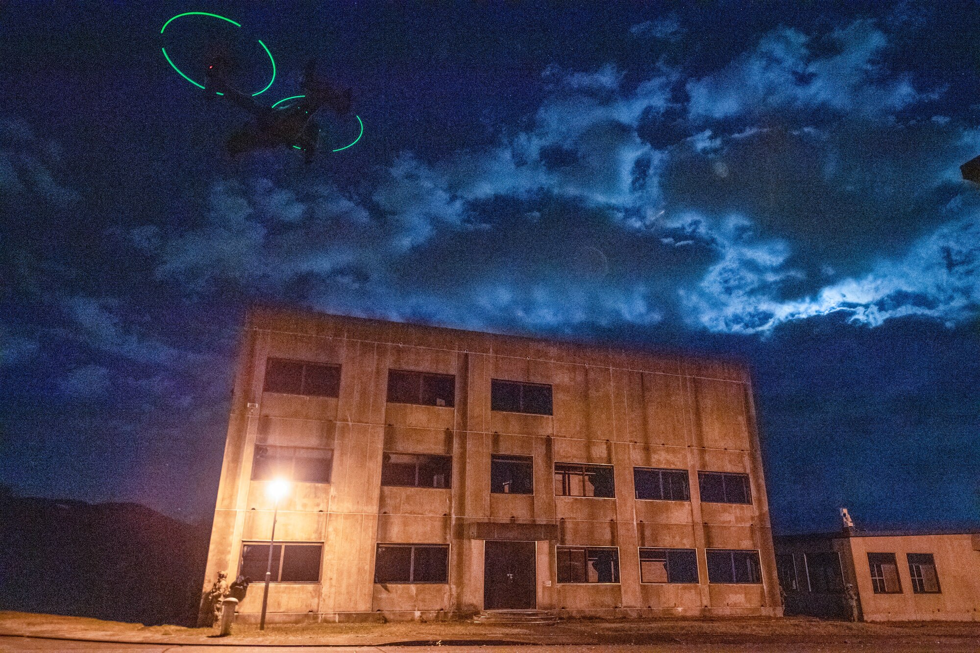 A CV-22 Osprey assigned to the 21st Special Operations Squadron conducts air support for U.S. Army Soldiers with the 1st Battalion, 1st Special Forces Group (Airborne) Team,