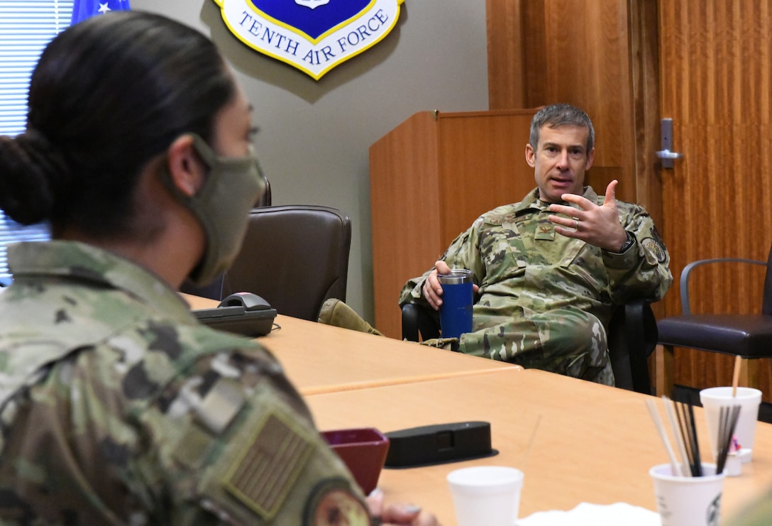 Col. Sean Carpenter, 926th Wing commander, hosts coffee with the commander during the November Unit Training Assembly, Nov. 7, at Nellis Air Force Base, Nev.