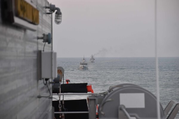 Ships from the Bangladesh Navy meet with USNS Millinocket (T-EPF 3) in the Bay of Bengal as part of the sea phase of Cooperation Afloat Readiness and Training (CARAT) Bangladesh 2020.