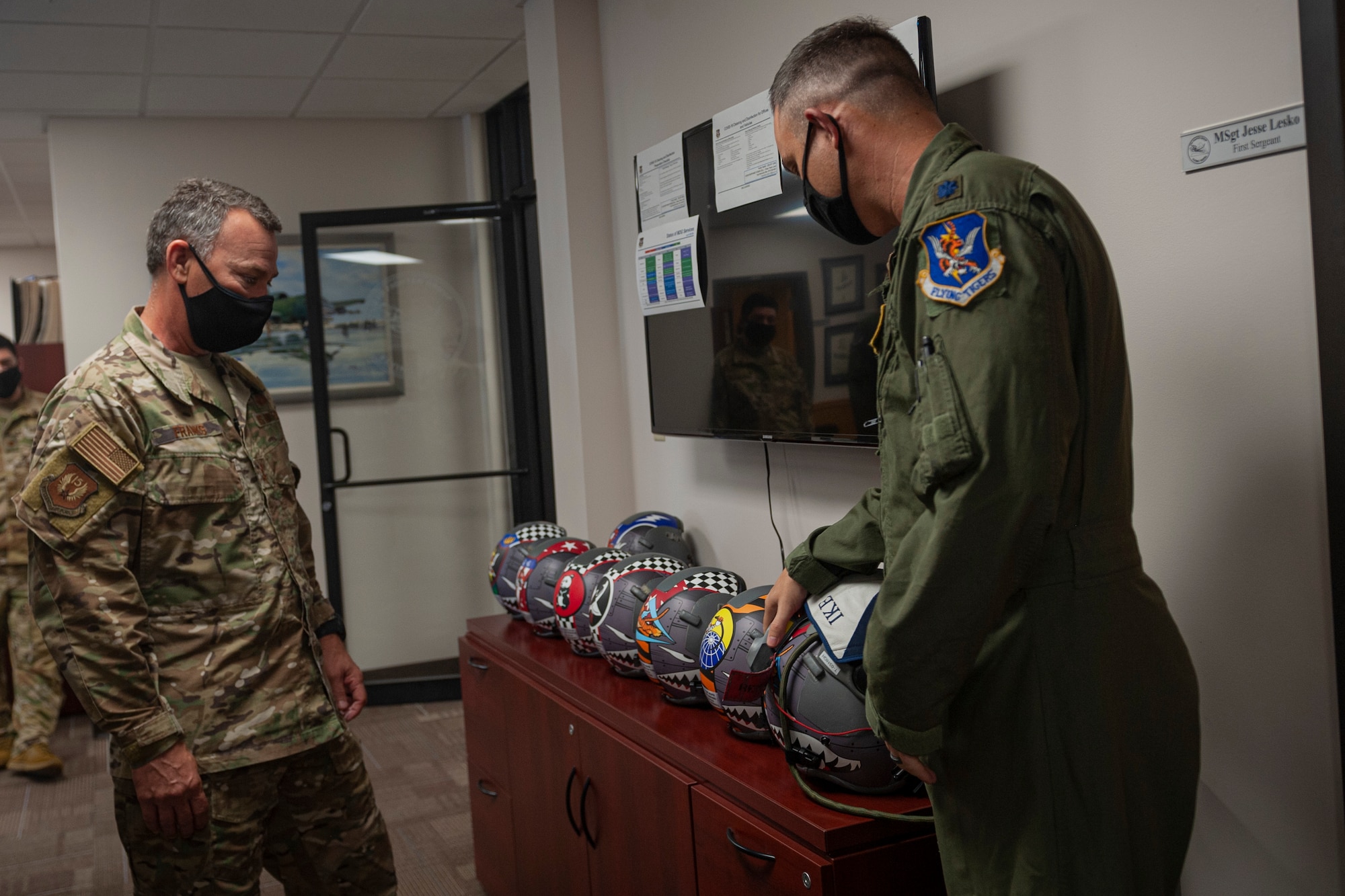 Photo of an Airman showing Maj. Gen. Franks new helmet wraps