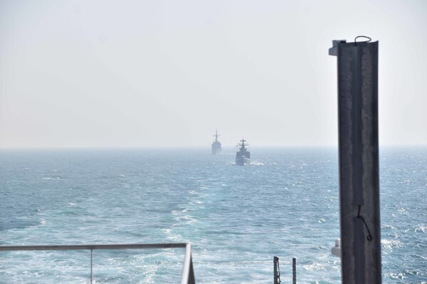 Ships from the Bangladesh Navy meet with USNS Millinocket (T-EPF 3) in the Bay of Bengal as part of the sea phase of Cooperation Afloat Readiness and Training (CARAT) Bangladesh 2020.