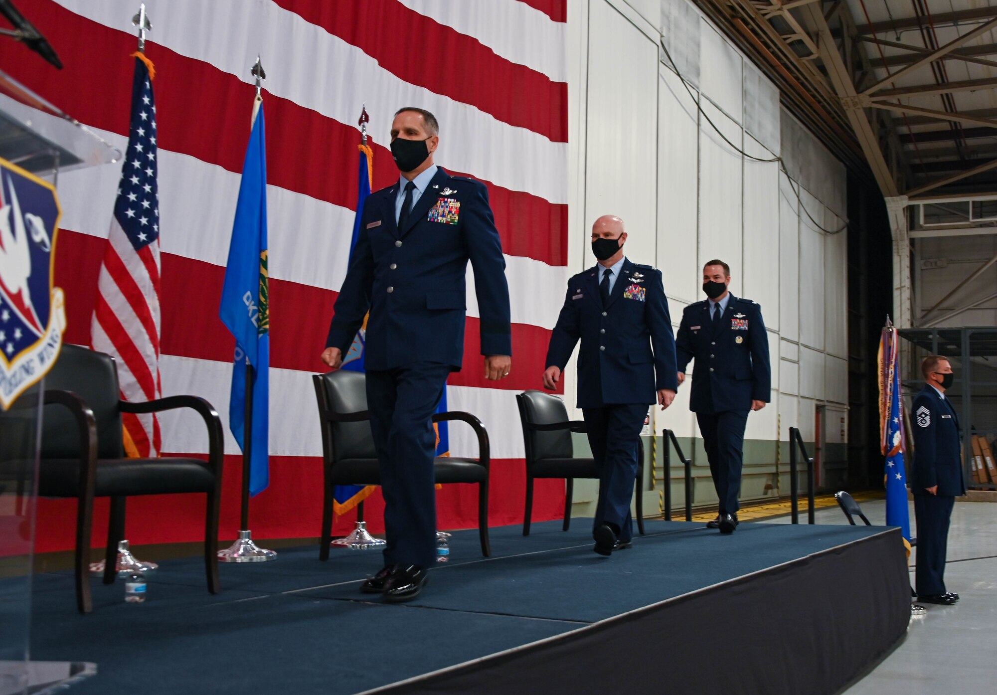 The 507th Air Refueling Wing welcomes a new wing commander, Col. Michael Parks, during a change of command ceremony Nov. 8, 2020, at Tinker Air Force Base, Oklahoma. (U.S. Air Force photo by Senior Airman Mary Begy)
