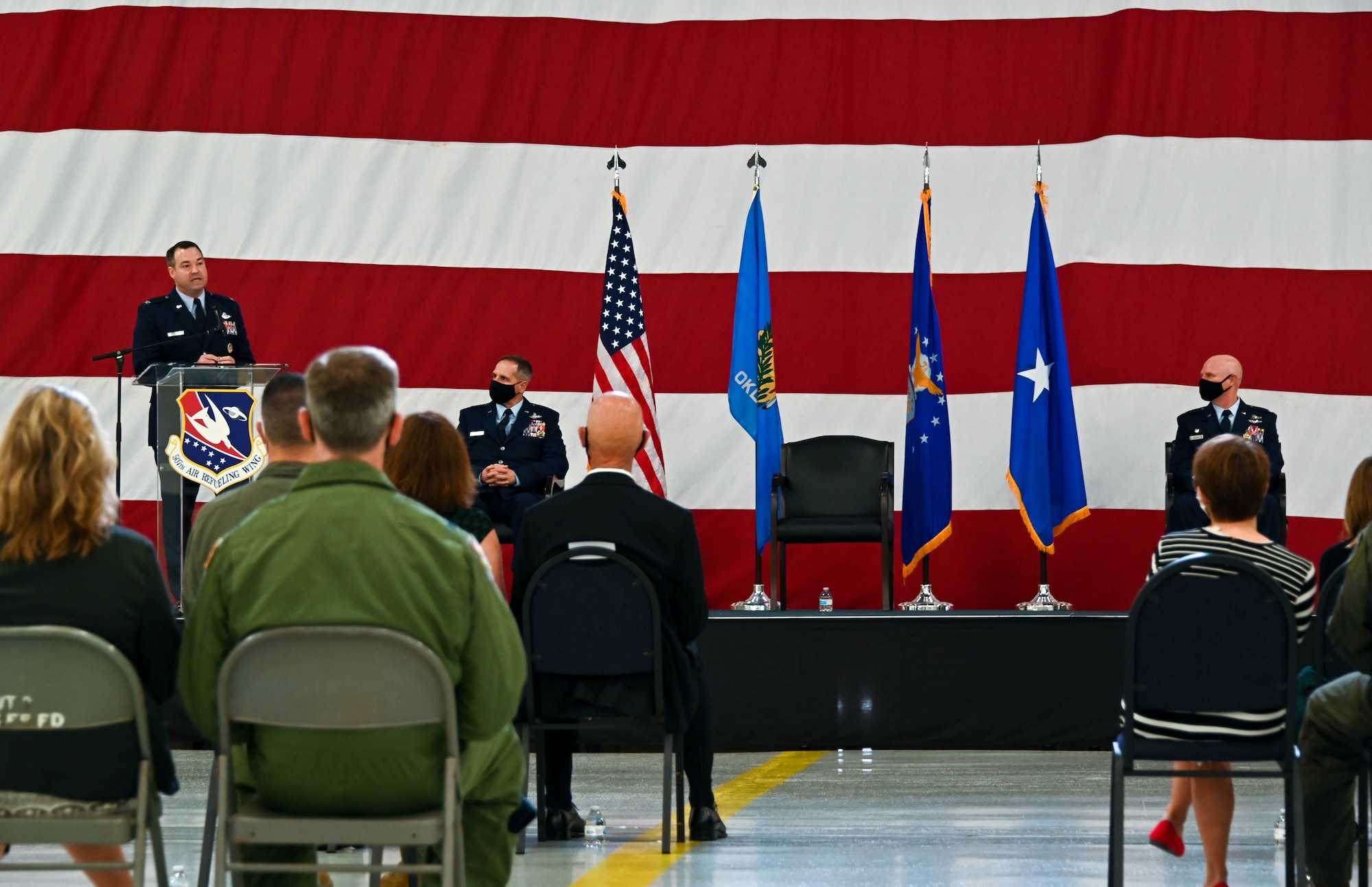 The 507th Air Refueling Wing welcomes a new wing commander during a change of command ceremony Nov. 8, 2020, at Tinker Air Force Base, Oklahoma. (U.S. Air Force photo by Senior Airman Mary Begy)