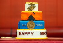 NORFOLK, VA (November 10, 2020) – A honorary birthday cake sits on display during a Fleet Marine Force Atlantic, U.S. Marine Corps Forces Command Marine Corps birthday ceremony at the Camp Elmore gymnasium. Marines commemorated the Marine Corps 245th birthday by highlighting its rich traditions, and honoring those who serve and have served in the Corps.
(U.S. Marine Corps photo by Jonathan Donnelly/Released)