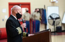 NORFOLK, VA (November 10, 2020) – U.S. Navy Capt. Steven Moses, Force Chaplain at Fleet Marine Force Atlantic, U.S. Marine Corps Forces Command offers an opening prayer during a Marine Corps birthday ceremony at the Camp Elmore gymnasium. Marines commemorated the Marine Corps 245th birthday by highlighting its rich traditions, and honoring those who serve and have served in the Corps.
(U.S. Marine Corps photo by Jonathan Donnelly/Released)