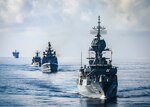 Ships from multiple nations sail in formation during a live-fire gunnery exercise as part of Malabar 2020. Malabar is an India-led multinational exercise designed to enhance cooperation between Indian Navy (IN), Royal Australian Navy (RAN), Japan Maritime Self-Defense Force (JMSDF) and U.S. maritime forces. Australian, Indian, Japanese and American maritime forces routinely operate together in the Indo-Pacific, fostering a cooperative approach toward regional security and stability.