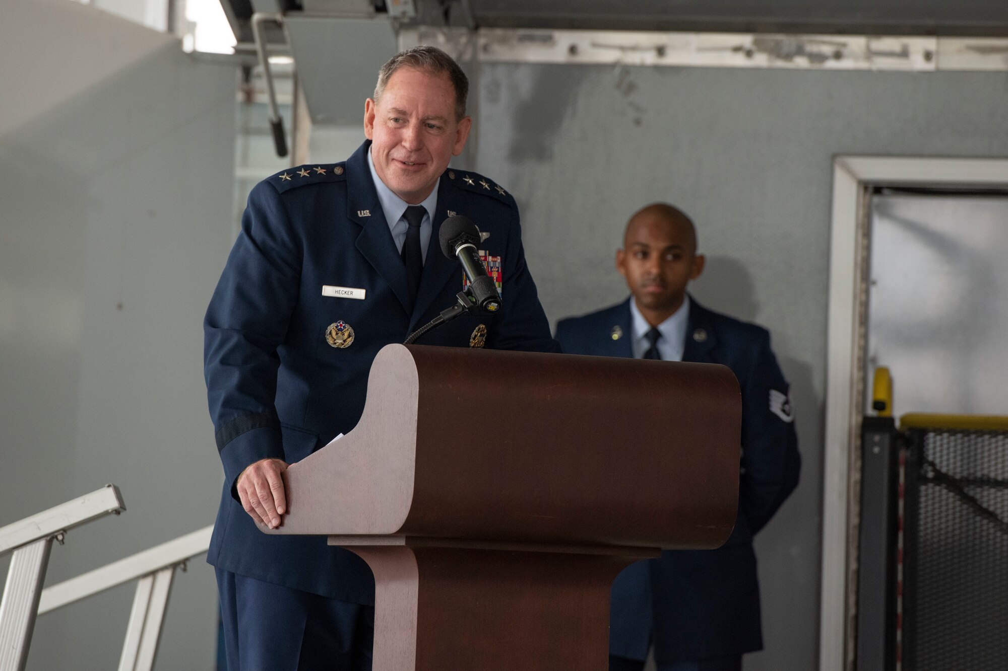 Lt. Gen. James Hecker, Air University commander and president, speaks during Maxwell Air Force Base's Veteran's Day ceremony Nov. 11, 2020. (U.S. Air Force photo by Senior Airman Charles Welty)