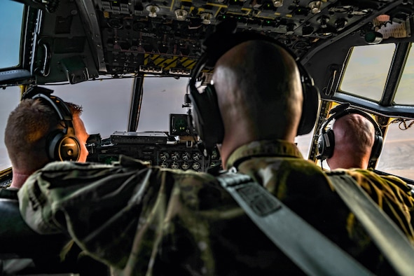 Aircrew members assigned to the 757th Airlift Squadron fly an aerial spray modified C-130H Hercules aircraft, Sept. 23, 2020, above Mountain Home Air Force Base’s Saylor Creek Training Range, Idaho.