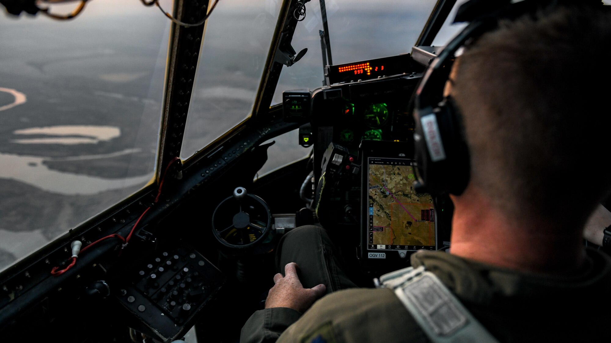 Lt. Col. Roark Endlich, a pilot assigned to the 757th Airlift Squadron, flew an aerial spray modified C-130H Hercules aircraft, Sept. 23, 2020, above Mountain Home Air Force Base’s Saylor Creek Training Range, Idaho.
