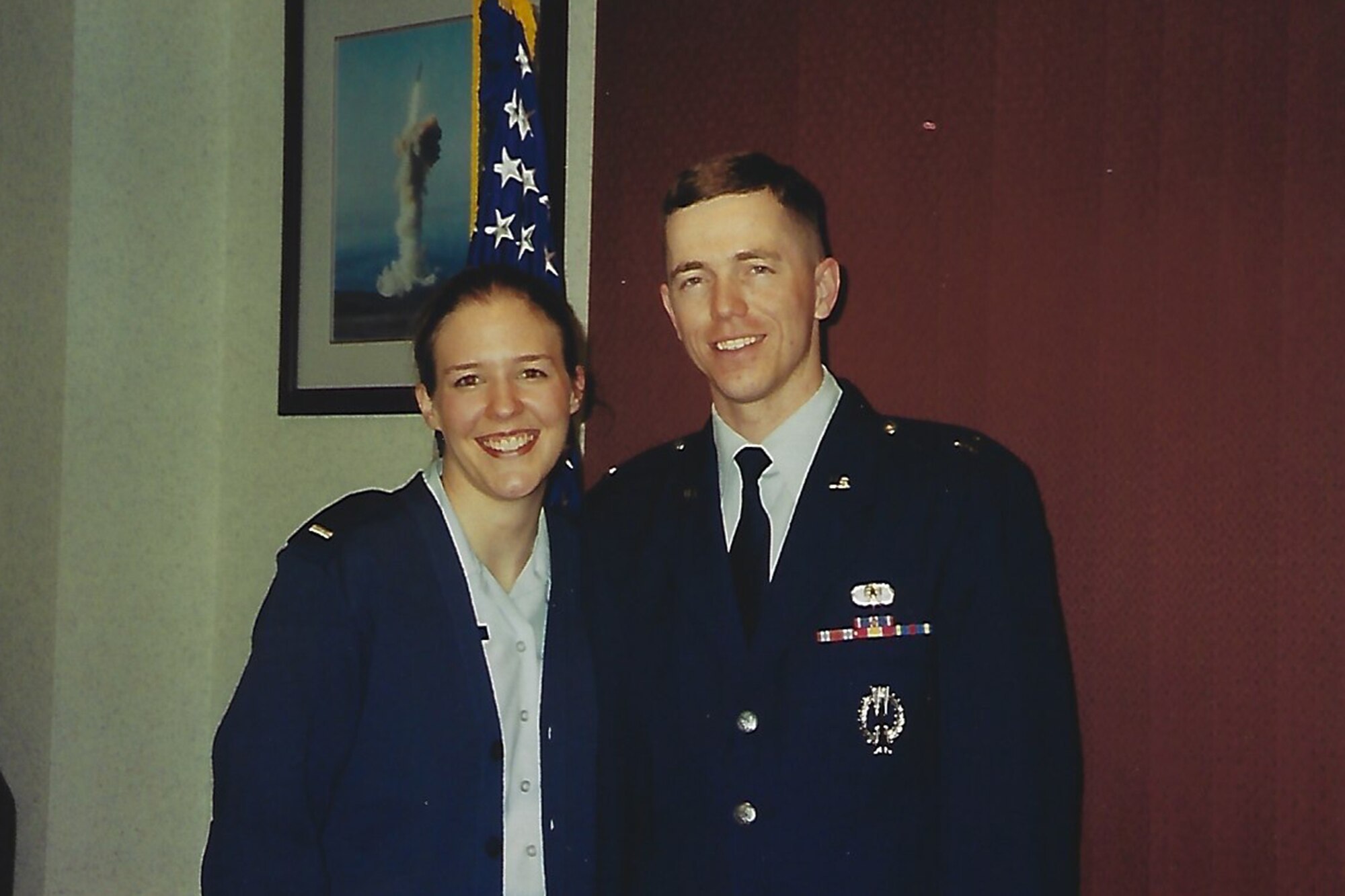 Maria Williford, a U.S. Air Force veteran, left, and her husband, now Col. Russell Williford, 341st Missile Wing vice commander, pose for a photo. (Courtesy photo)