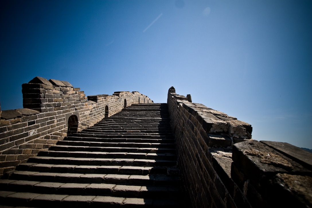 Upward steps on the Great Wall of China.