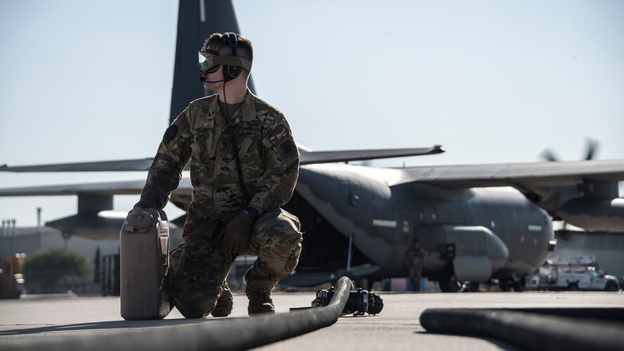 A photo of an Airman doing FARP