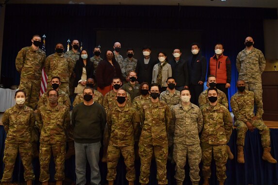 Members of the 73rd Intelligence, Surveillance and Reconnaissance Squadron Detachment 2 pose for a group photo after an activation ceremony at Osan Air Base, Republic of Korea, Nov. 5, 2020. The ceremony was held to mark the deactivation of the 18th and activation of the 73rd ISRS detachment 2 as part of the U.S. Space Force.