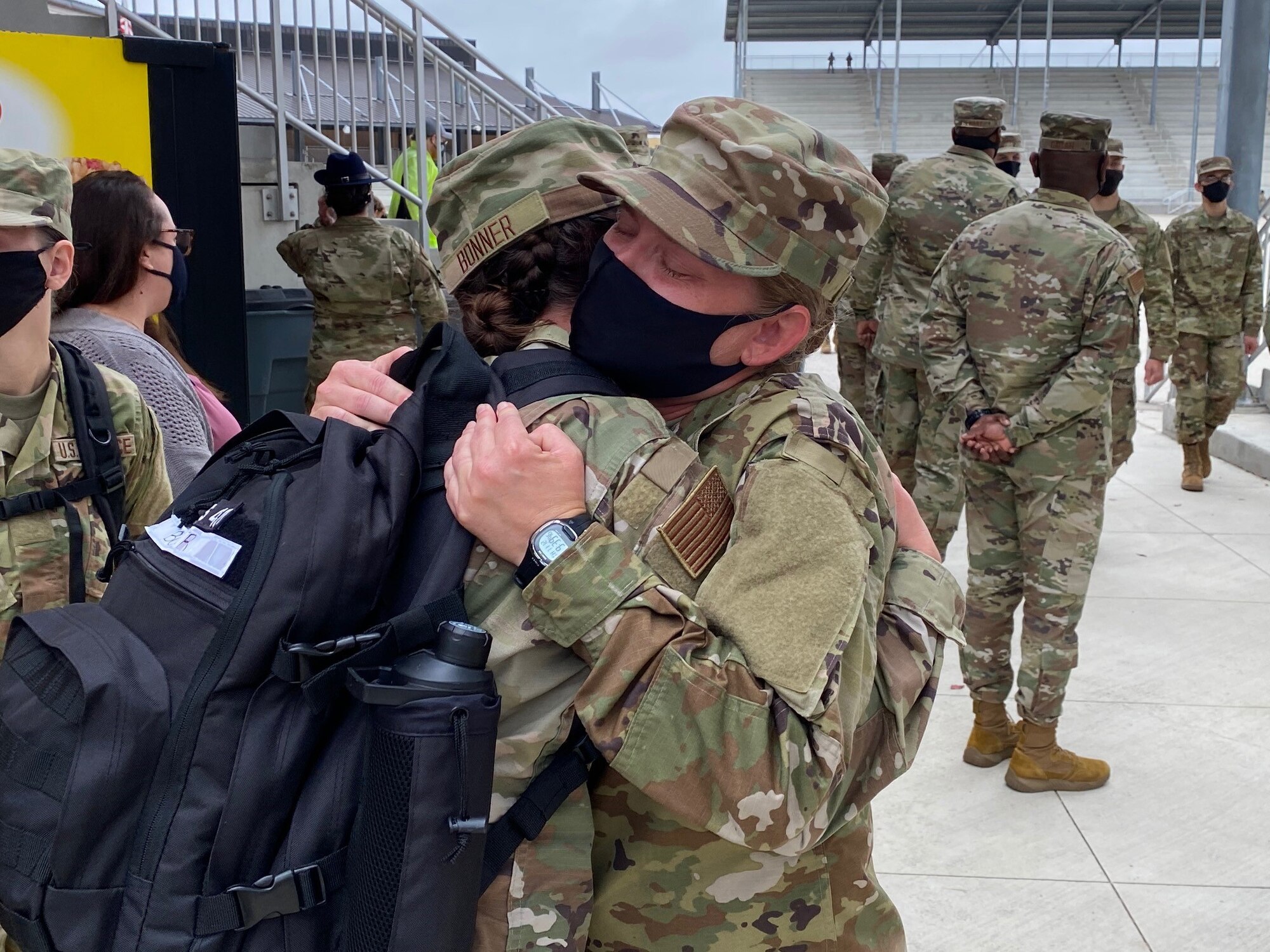 Airman Kimberly Moore graduates from BMT and gets to see her daughter Trainee Autumn Bonner who is 3 weeks behind her in BMT.