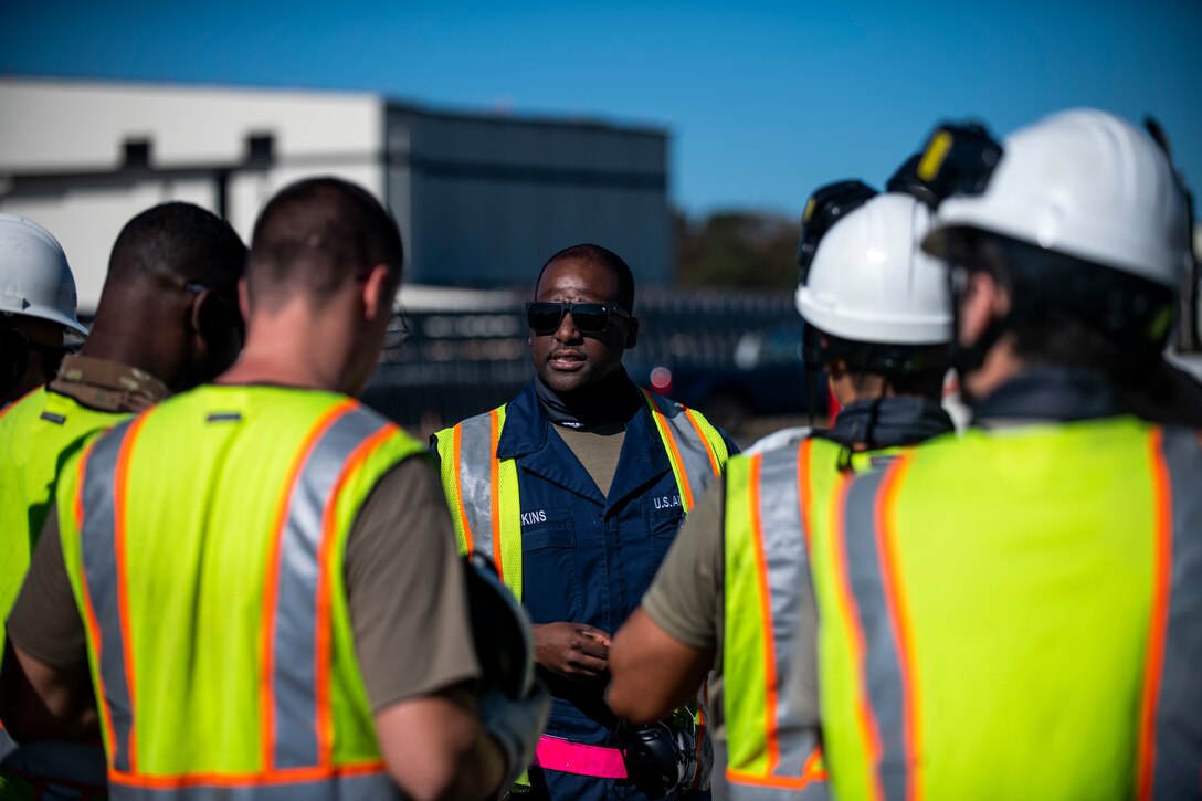 More than 50 military service members between the 4th Fighter Wing and 916th Air Refueling Wing Crash Damaged Disabled Aircraft Recovery teams (CDDAR) partook in an F-15E Strike Eagle crane-lift training, as well as KC-46A Pegasus familiarization at Seymour Johnson Air Force Base, North Carolina, Nov. 7, 2020.