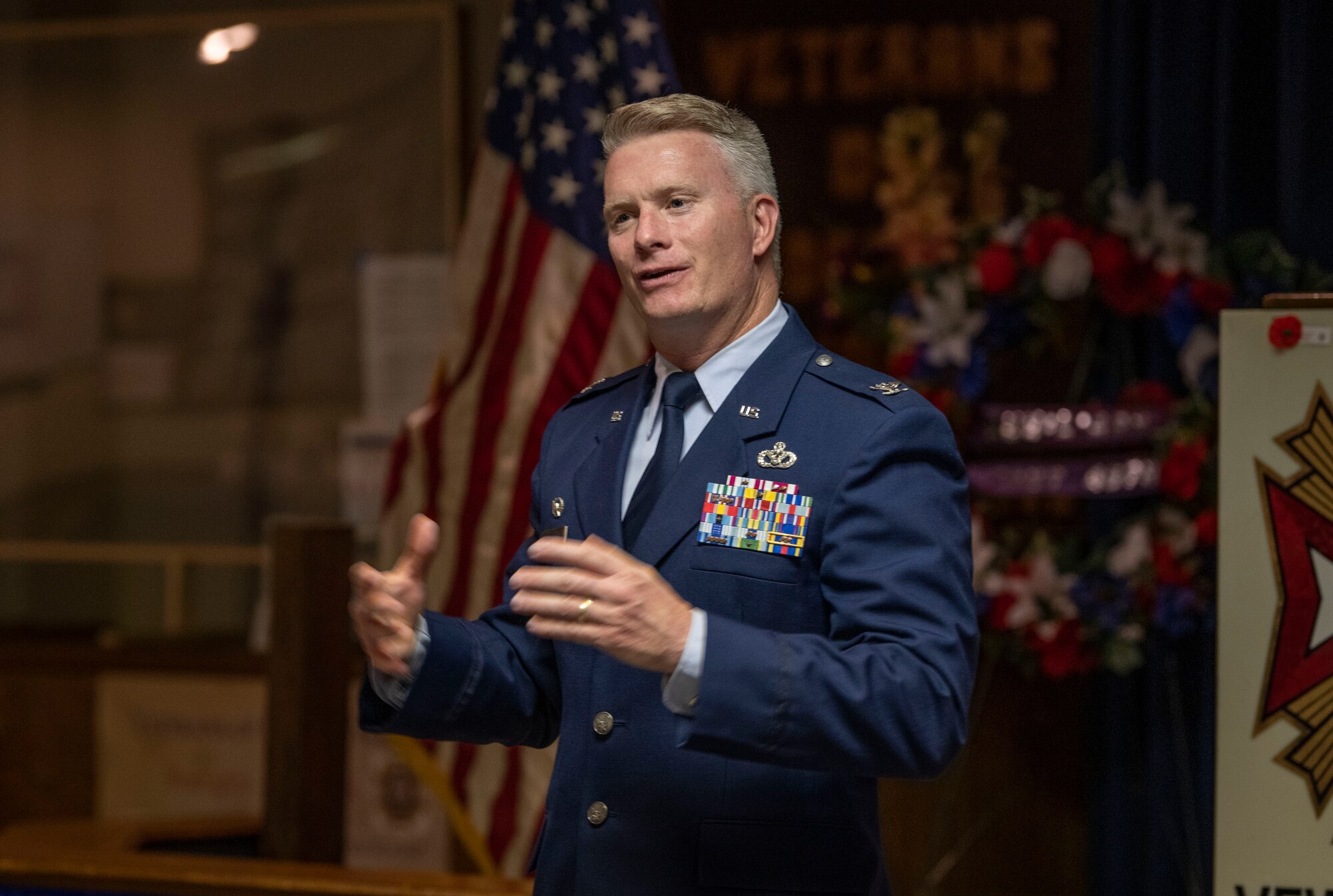 Colonel Vanderburg speaks at a luncheon after a Veteran’s Day