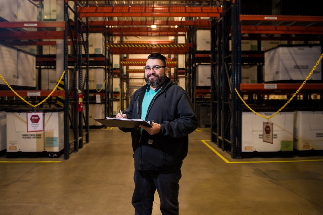Jason Rios, 502nd Logistics Readiness Squadron material handler, poses for a photo Jan. 17, 2019, at Joint Base San Antonio-Lackland.