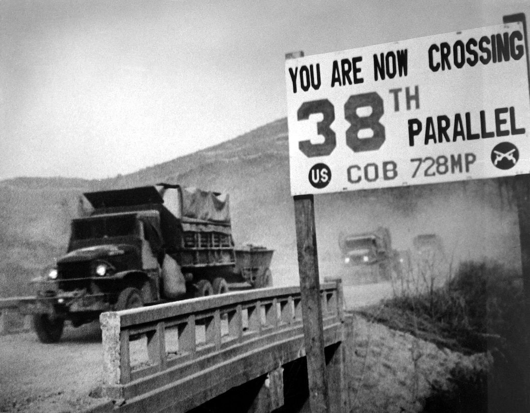 United Nations forces withdraw from North Korean capital, Pyongyang, recrossing 38th parallel, ca. 1950