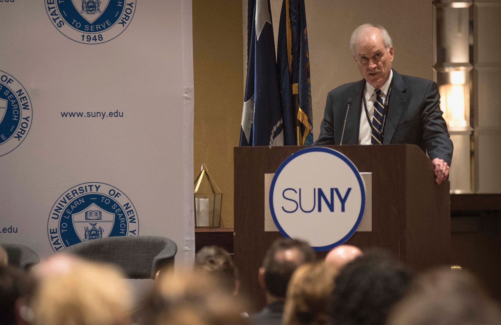 Former Secretary of the Navy Richard Spencer delivers remarks at State University of New York, New York City