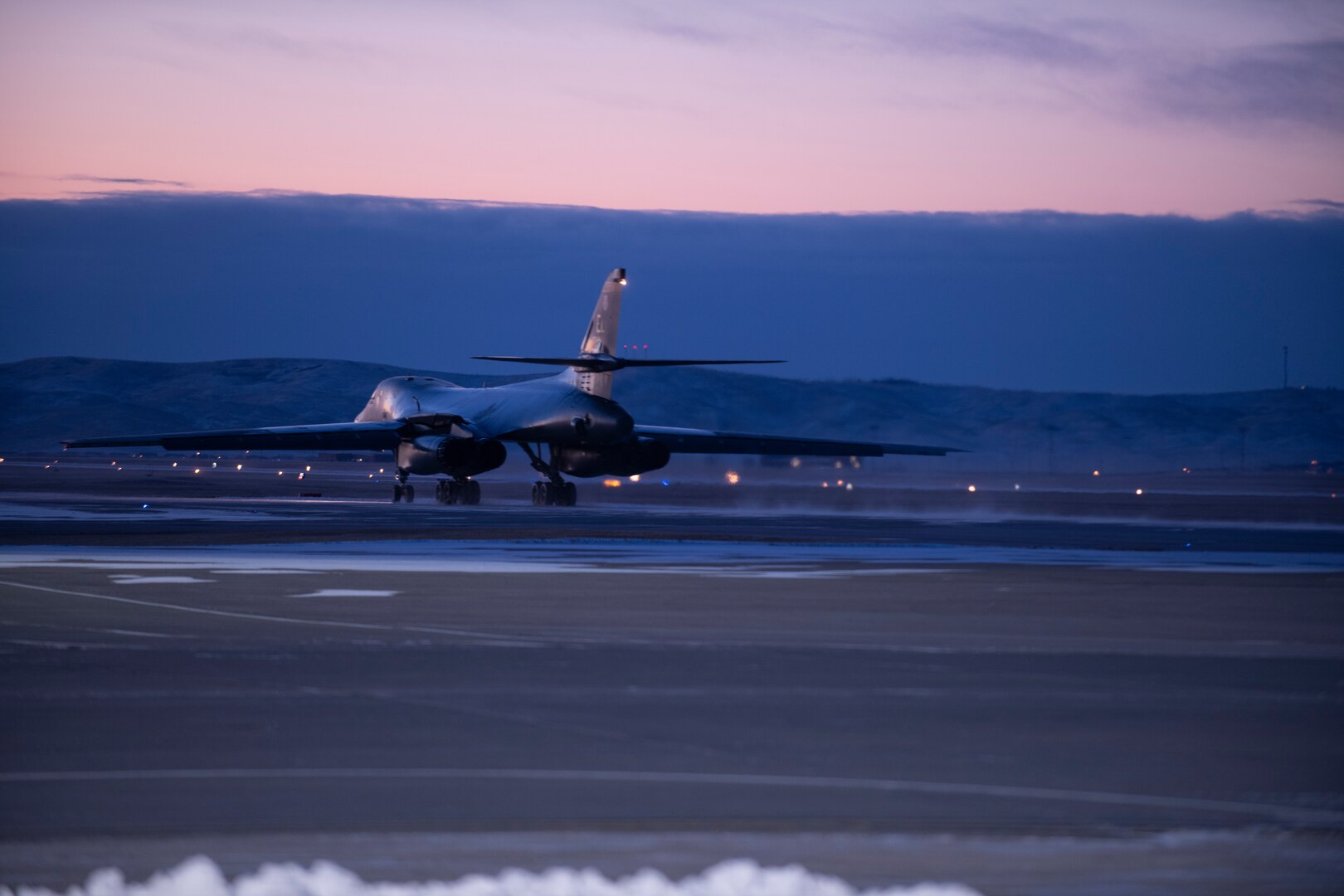 A B-1B Lancer assigned to the 34th Bomb Squadron taxis before a Bomber Task Force mission from the continental United States, Nov. 12, 2020. Long-range, long-duration missions demonstrate the U.S. Air Force’s unwavering commitment to our allies and partners around the globe. (U.S. Air Force photo by Airman Jonah Fronk)