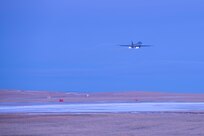 A B-1B Lancer assigned to the 34th Bomb Squadron takes off in support of a Bomber Task Force mission from the continental United States, Nov. 12, 2020. Bomber Task Force missions demonstrate how the Dynamic Force Employment Model enables strategic bombers to be anywhere on the globe at a moment’s notice.  (U.S. Air Force photo by Airman Jonah Fronk)