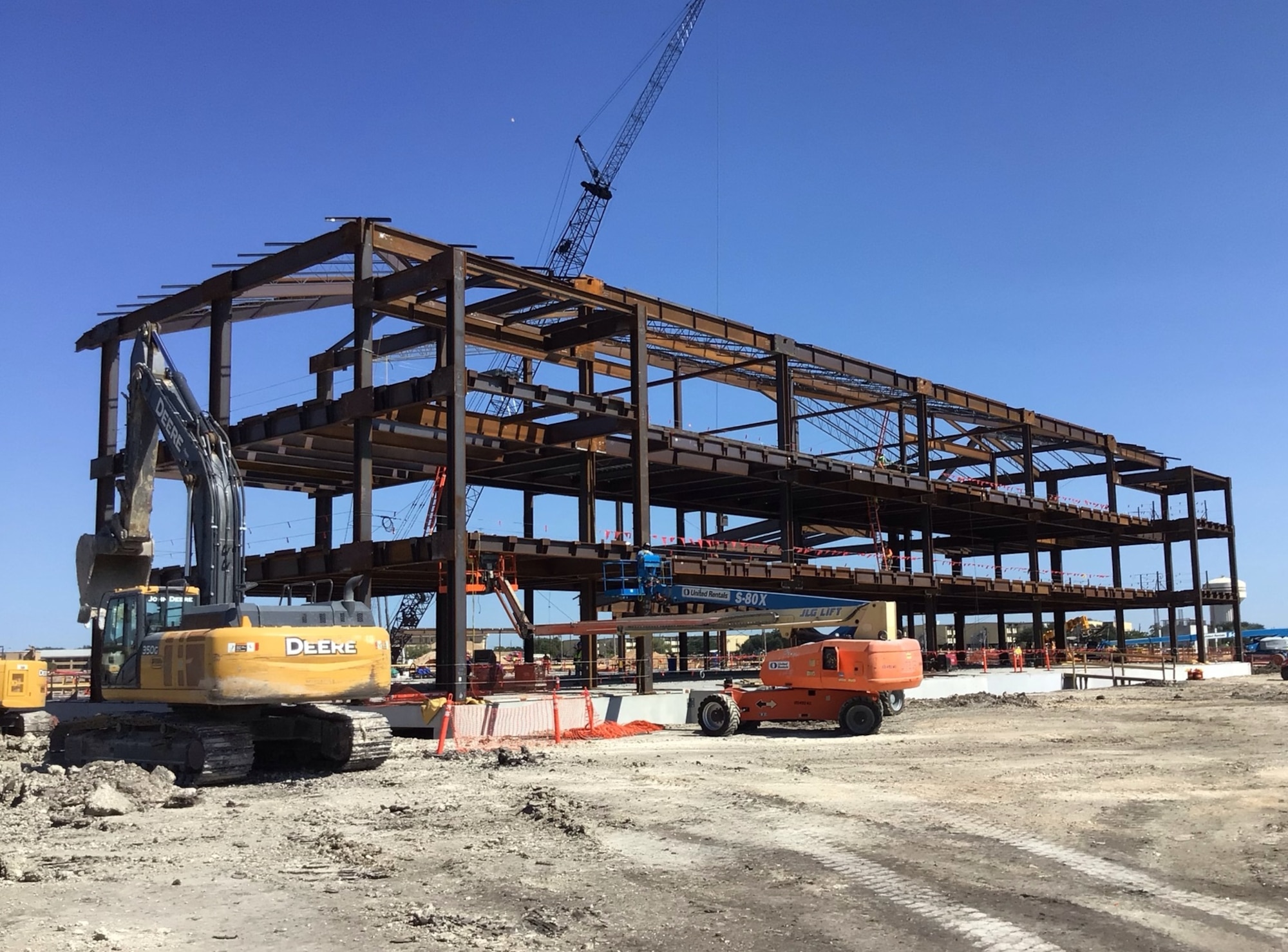 Steel frame of the dining and classroom facility for Airmen Training Center West Campus goes up