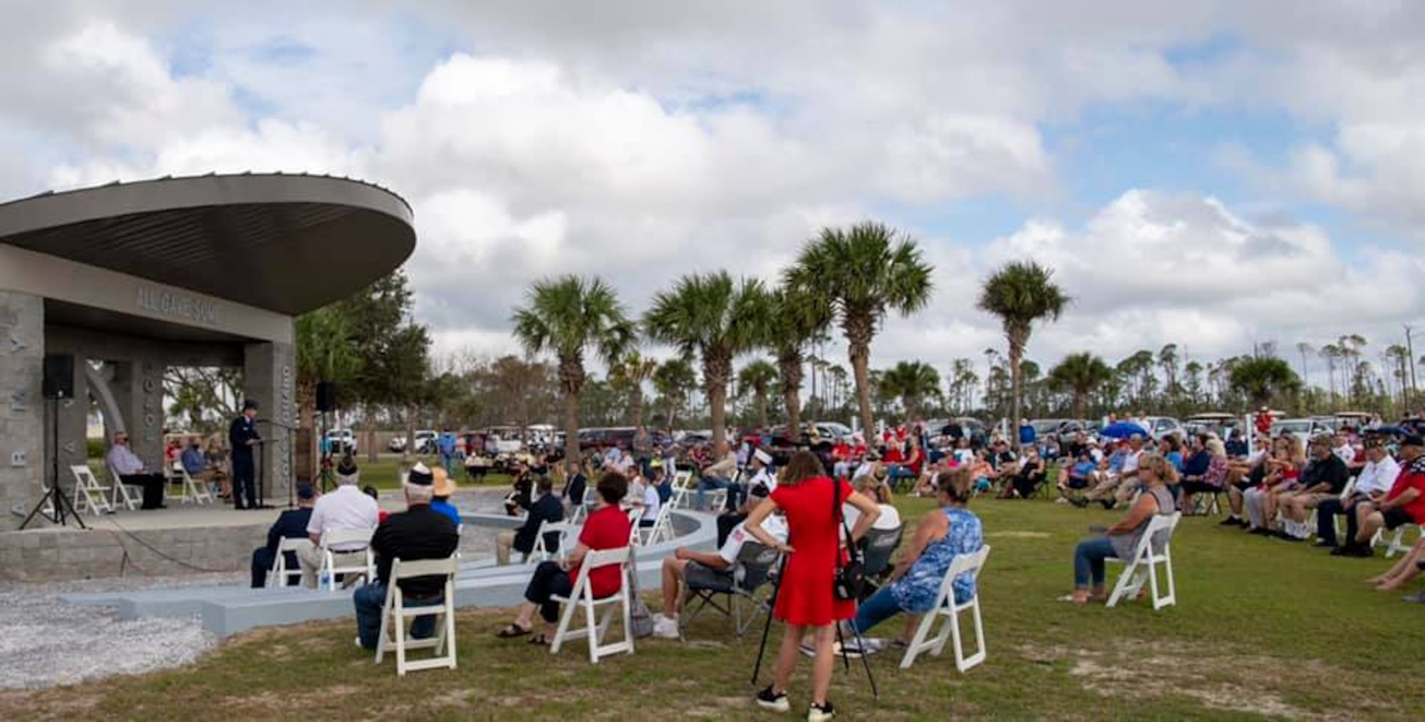 Maj. Gen. Brian Simpler addresses participants at the unveiling of an Honor Walk for Veterans Nov. 11 at Veterans Memorial Park at Beacon Hill, Port St. Joe, Fla.