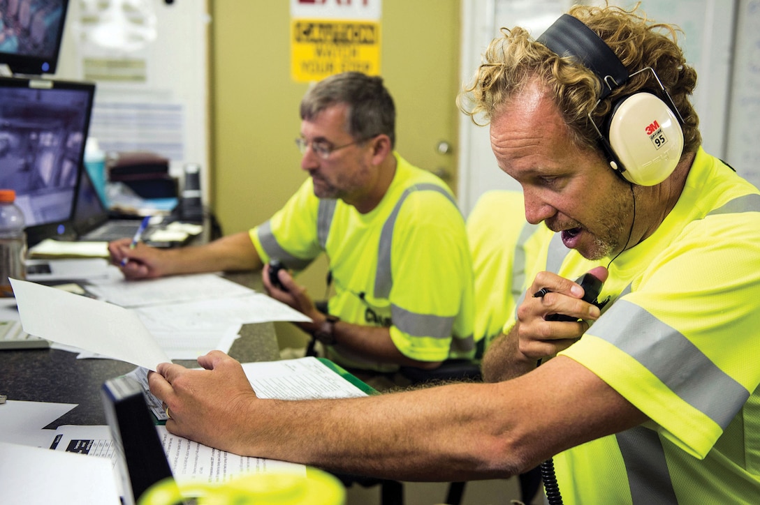 Control room operators with Edgewood Chemical Biological Center aboard U.S. Government–owned container ship MV Cape Ray