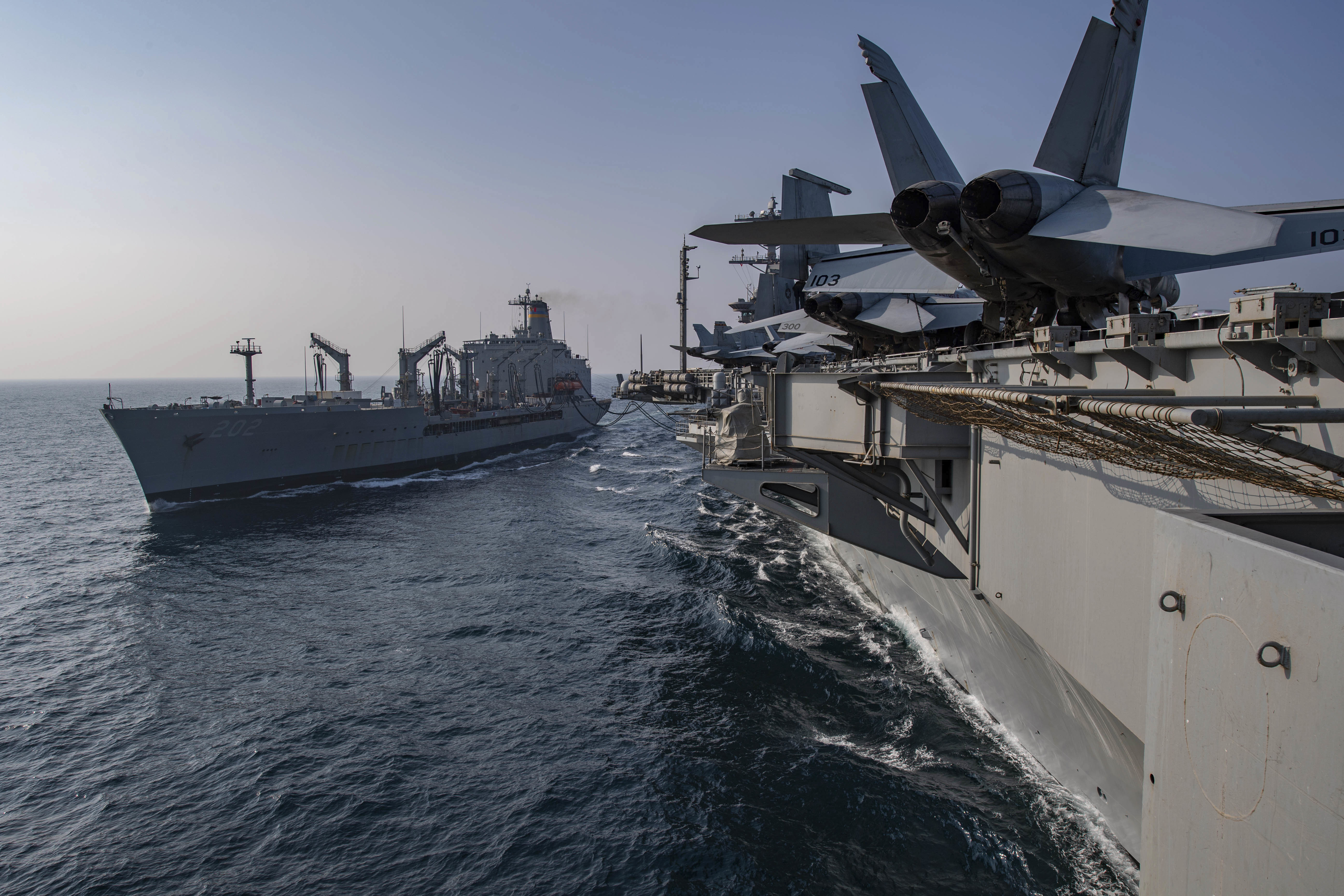 USS Nimitz (CVN 68) during a replenishment-at-sea.