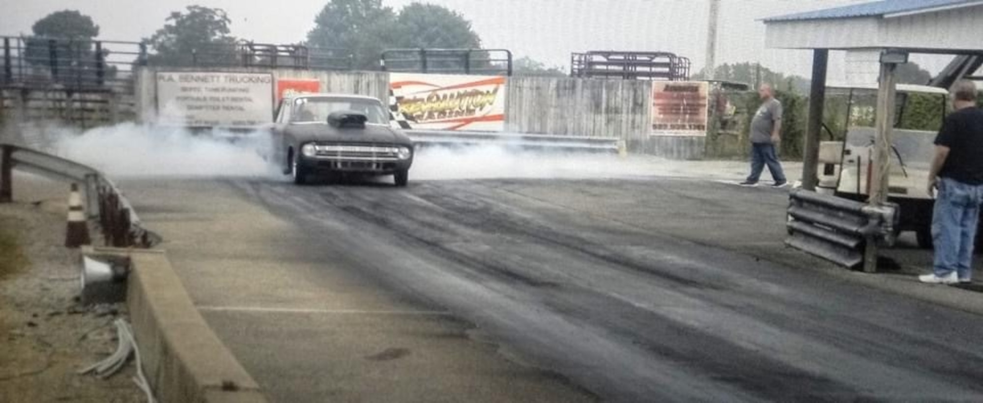 Daniel Jones burns rubber in his 1961 Ford Falcon at the US 60 Dragway in Hardinsburg, Kentucky. Jones, inside machinist lead at the Arnold Engineering Development Complex Model and Machine Shop at Arnold Air Force Base, Tenn., took up the hobby of drag racing around 25 years ago, an activity that has taken him to various parts of the country for competitions. (Courtesy photo)