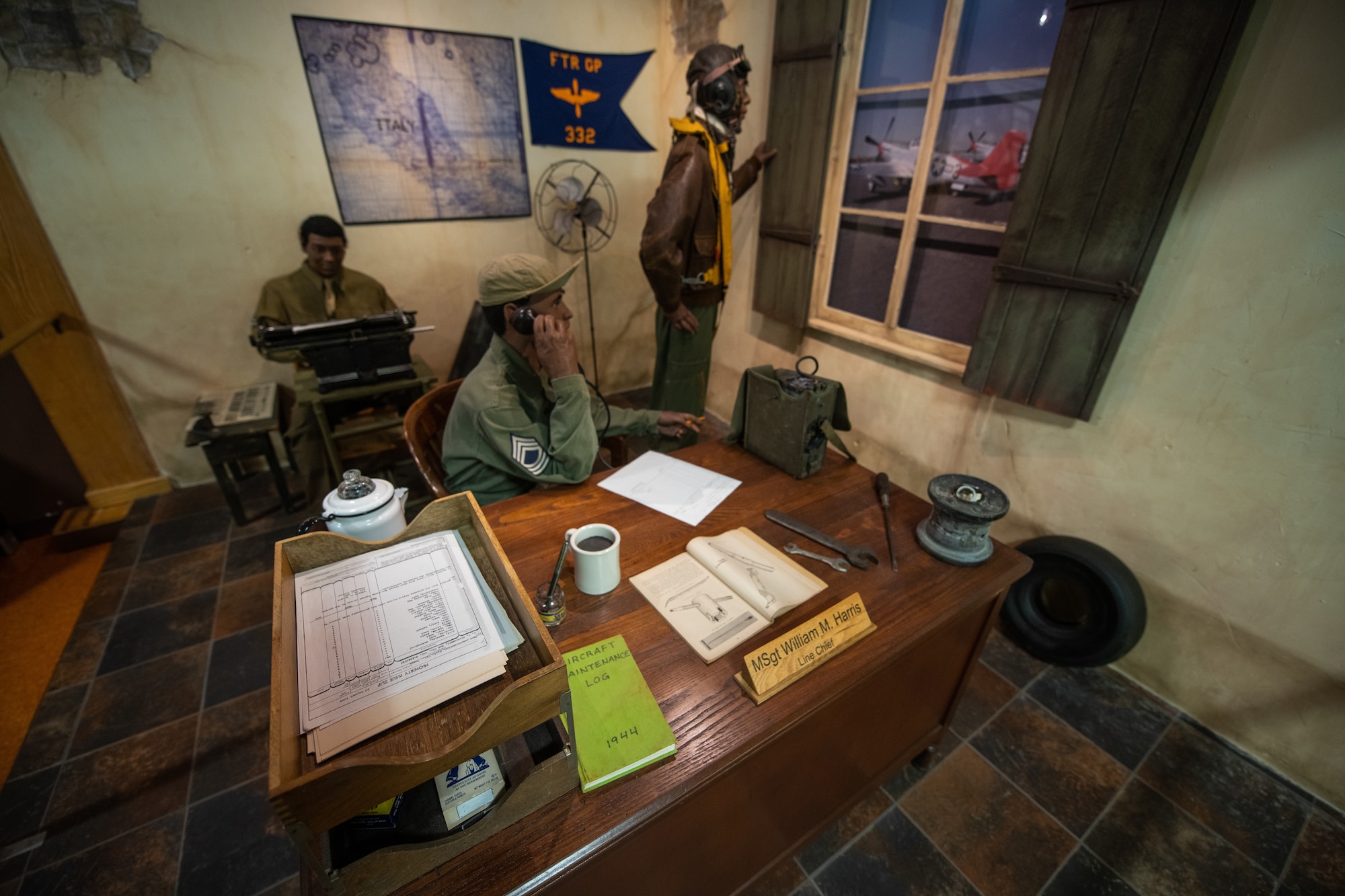 Artifacts from the Tuskegee Airman exhibit are displayed for visitors to view in the USAF Airman Heritage Training Complex, Aug. 10, at Joint Base San Antonio-Lackland, Texas.