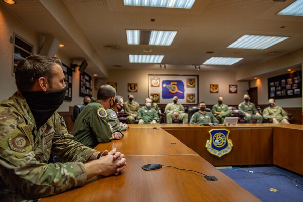 Planners and action officers from 5th Air Force Wings in Japan meet to discuss how to achieve Agile Combat Employment efficiency as quickly as possible, November 10, 2020. The two-day conference was the first of many planned for the future with the goal of creating a more effective, resilient, and faster-moving force in the area of responsibility. (U.S. Air Force photo by Staff Sgt. Kyle Johnson