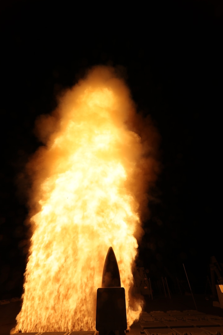 A SM-3 Block IIA is launched from the USS John Finn, an Aegis Ballistic Missile Defense System-equipped destroyer, Nov. 16, 2020, as part of Flight Test Aegis Weapons System-44 (FTM-44). FTM-44 is a developmental test satisfying a Congressional mandate to evaluate the feasibility of the SM-3 Block IIA missile's capability to defeat an ICBM threat. The SM-3 Block IIA was originally designed and built for the Intermediate-range Ballistic Missile threat set.