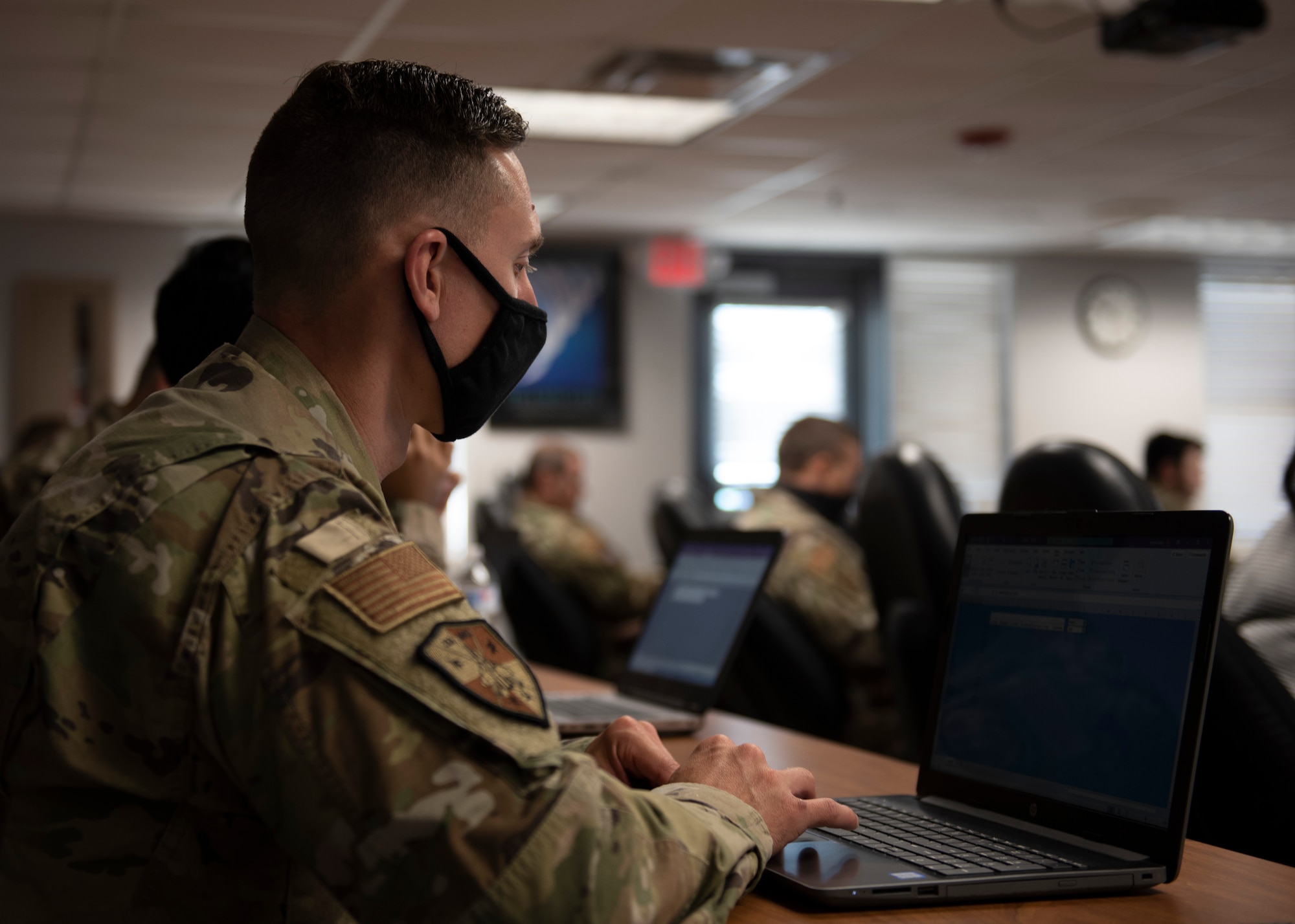 Tech. Sgt. James Kelley, 333rd Aircraft Maintenance Unit tactical aircraft maintenance craftsman, attends an Excel class at Seymour Johnson Air Force Base, North Carolina, Nov. 2, 2020.