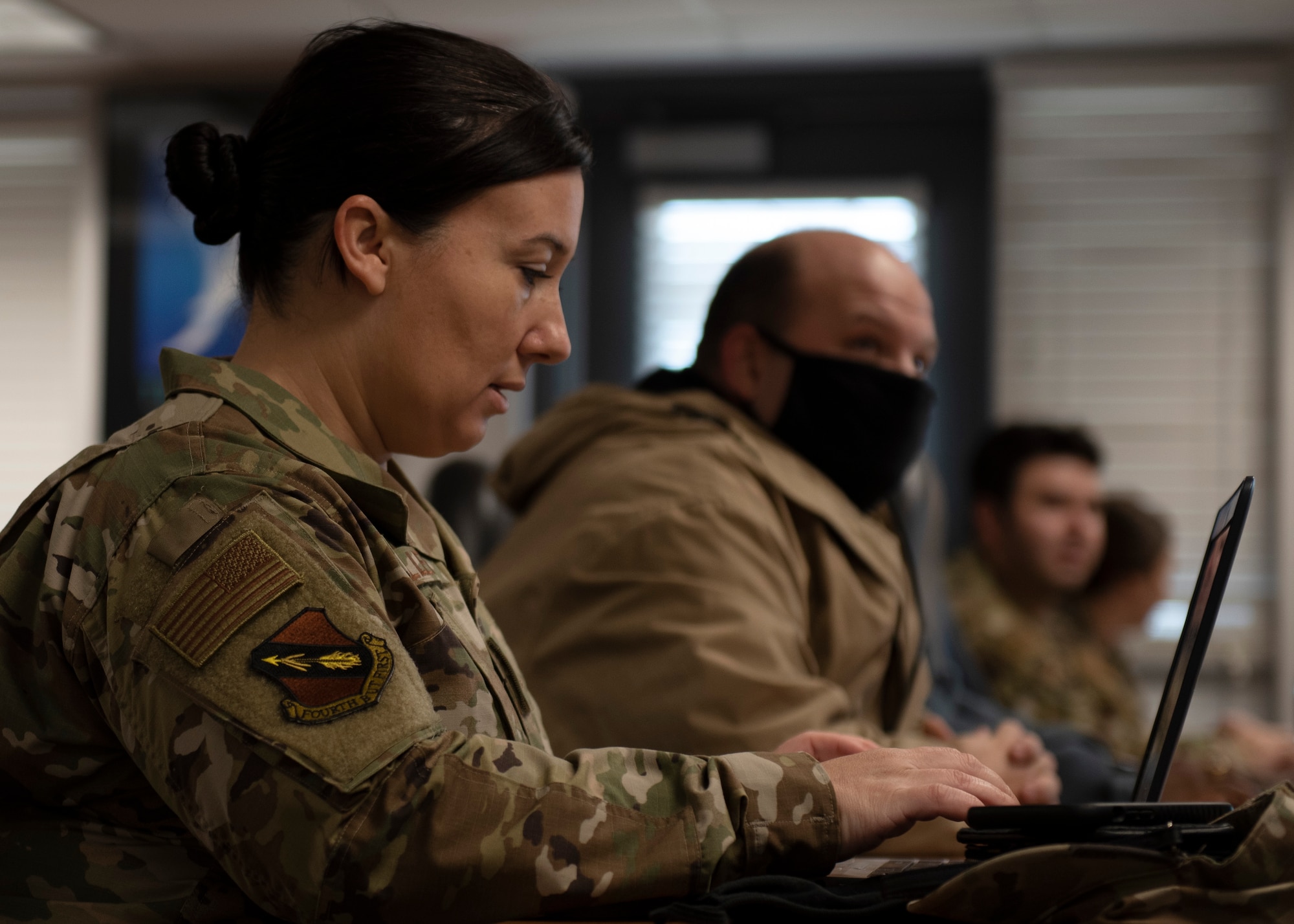 Master Sgt. Stephanie Miller, 4th Fighter Wing law office superintendent, attends an Excel class at Seymour Johnson Air Force Base, North Carolina, Nov. 2, 2020.