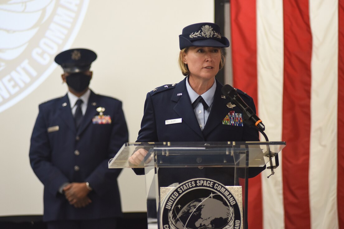 Just over a year after its activation, the Combined Force Space Component Command welcomed its newest commander in front of a mask-donned gathering of CFSCC staff, community members, partner-nation representatives and others during change of command ceremony at the Combined Space Operations Center.