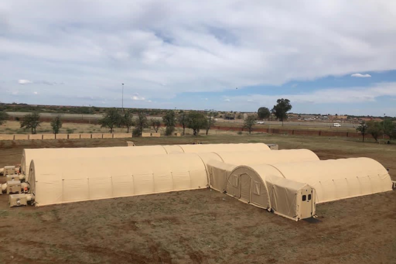 An aerial view of a field hospital in Africa.