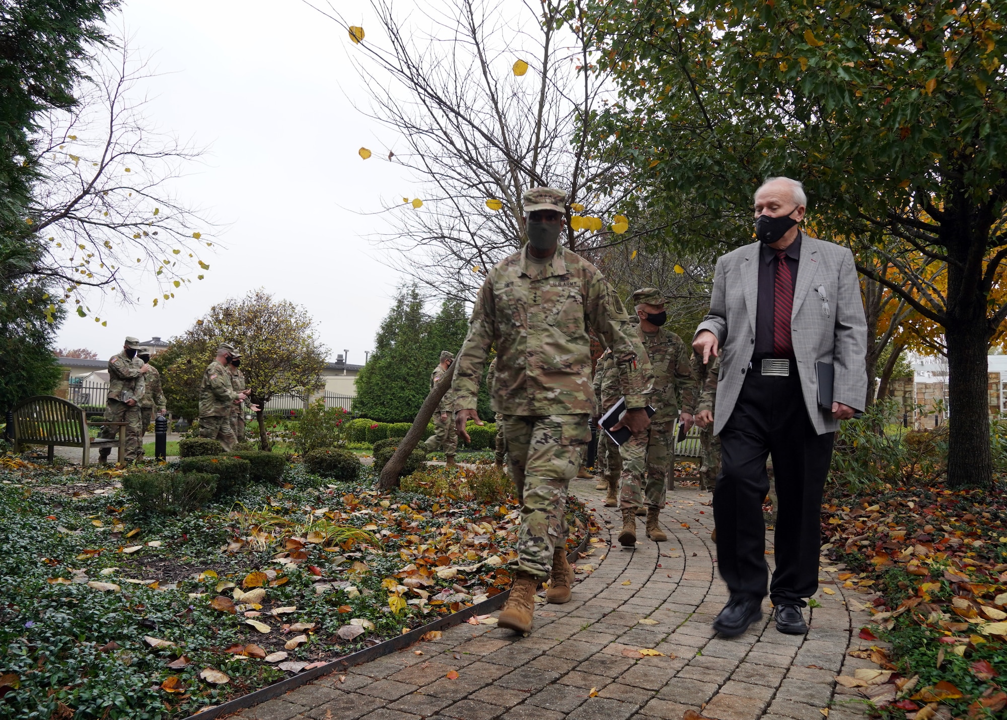 David Sparks, Air Force Mortuary Affairs Operations chaplain, and U.S. Army Lt. Gen. Gary Brito, U.S. Army Deputy Chief of Staff for Personnel, visits the Campus for Families of the Fallen at Dover Air Force Base, Delaware, Nov. 13, 2020. With nearly two decades of experience at AFMAO, Sparks said he finds value in the impact that he makes every day being a part of such an important mission. (U.S. Air Force photo by Staff Sgt. Benjamin N. Valmoja)