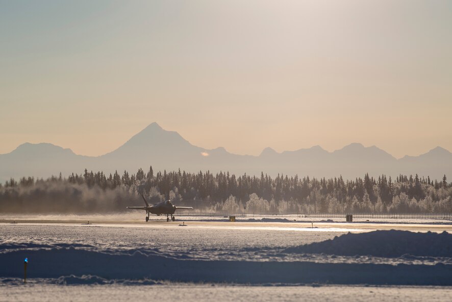 An F-35A Lightning II, assigned to the 356th Fighter Squadron, takes off during Arctic Gold 21-1 on Eielson Air Force Base, Alaska, Nov. 17, 2020. The F-35A is a fifth-generation multi-role fighter aircraft used by the U.S. Department of Defense along with 11 other partner nations. (U.S. Air Force photo by Senior Airman Beaux Hebert)