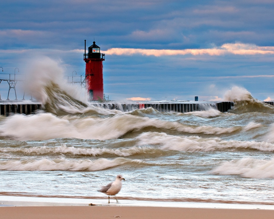 Fall storm at the South Haven Lighthouse in South Haven, Michigan.