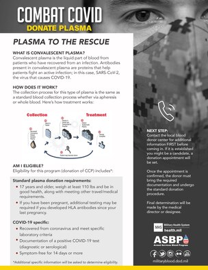 COVID-19 Convalescent Plasma graphic courtesy of Armed Services Blood Program. (Courtesy graphic)
