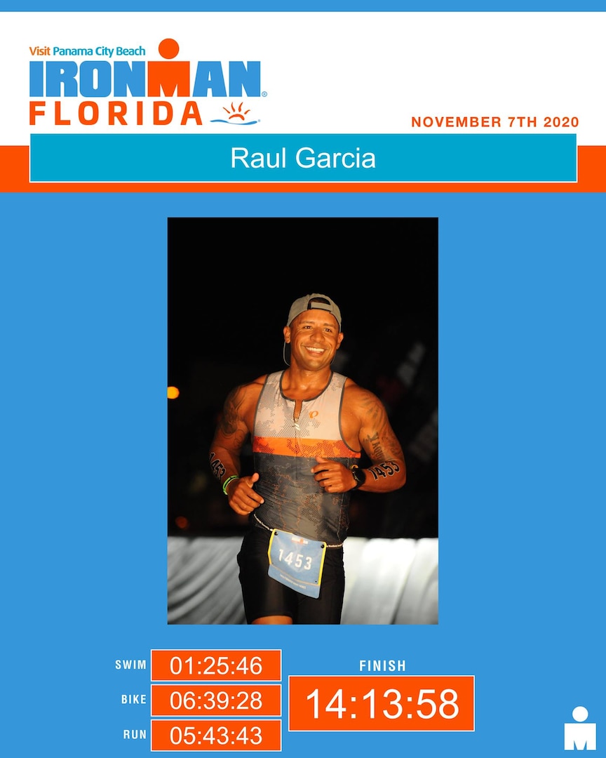 a poster of Raul Garcia during the run of Ironman Florida