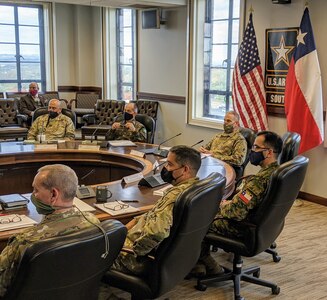 Maj. Gen. Daniel R. Walrath, center, U.S. Army South commanding general, addresses senior leaders of the Chilean Army at the conclusion of the 15th Annual U.S.-Chilean Army Staff Talks, held virtually from Nov. 16-18. Walrath signed a bilateral engagement plan that included more than 45 Agreed-to-Actions for the upcoming year to conduct various activities with each other’s army. Army South, the Army Service Component Command for U.S. Southern Command, conducts these staff talks on behalf of the Chief of Staff of the Army. (U.S. Army photo by Capt. Juan Moya)