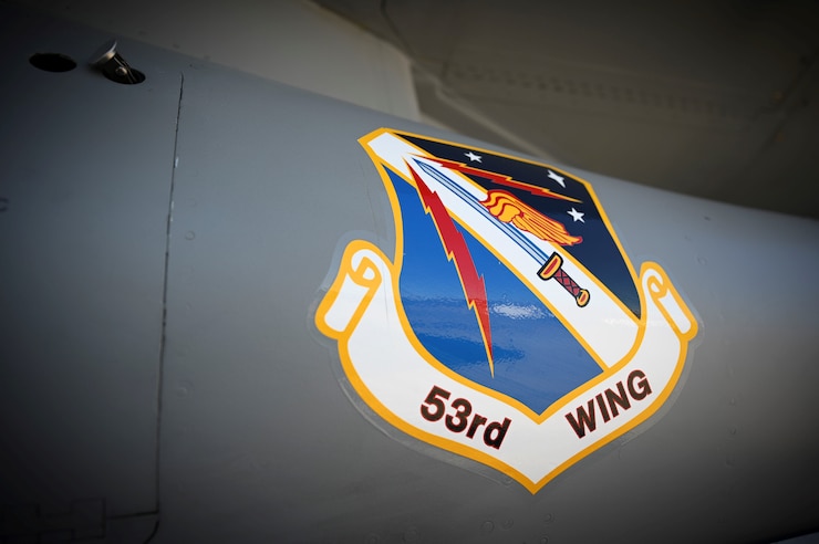 the 53d Wing patch on the side of an F-16