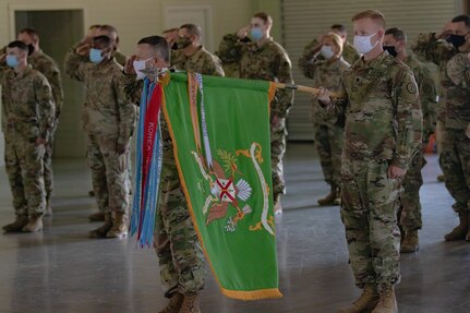 142nd Military Police Brigade Soldiers take part in an activation ceremony at Ingall's Pavillion, Decatur, AL, Aug. 8, 2020. (National Guard Photo by Staff Sgt. William Frye).