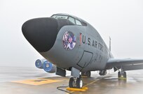 Six KC-135R Stratotankers sit in a heavy fog on the flight line at the 117th Air Refuelling Wing, Birmingham, Alabama. (U.S. Air National Guard photo by: Senior Master Sgt. Ken Johnson/Released)