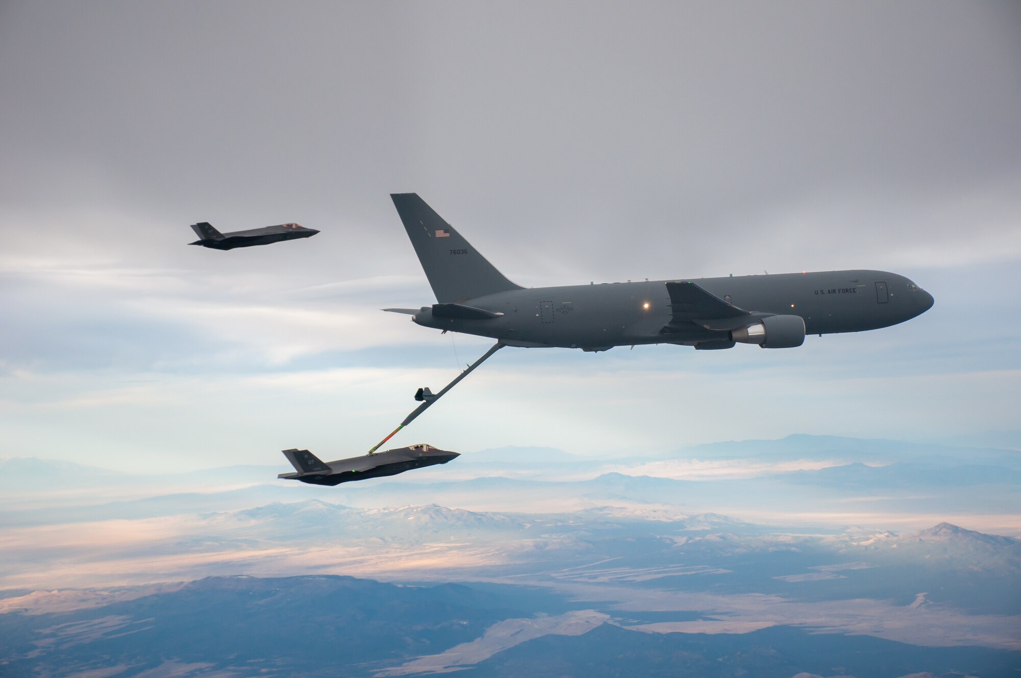 An F-35 refuels from a KC-46