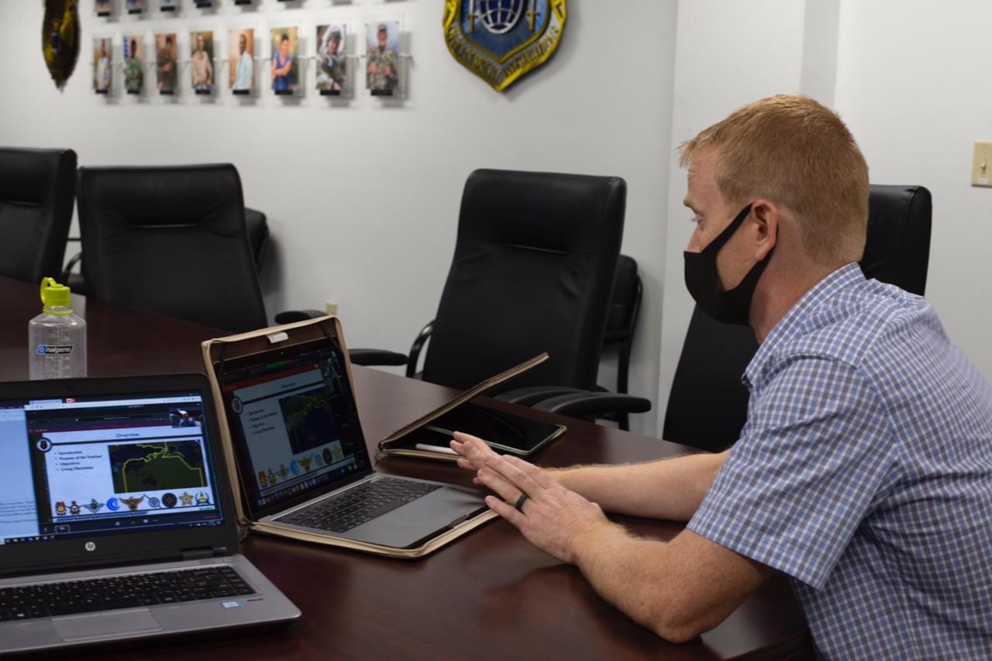 Police from the Federated States of Micronesia attend a virtual subject matter expert exchange with members of Guam's Department of the Air Force Office of Special Investigations in Kolonia, Pohnpei Nov. 17, 2020. OSI and FSM police shared best practices to promote the success of processing drug related cases throughout the Oceania law enforcement community. (U.S. Air Force photo by Staff Sgt. Nicholas Crisp)