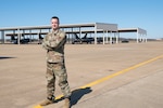 Capt. Andrew Gibler poses for a photo on the flightline on March 8, 2020, at Joint Base Langley-Eustis, Virginia. He has applied his experience and passion for mechanics to his job as a maintenance officer in the 192nd Aircraft Maintenance Squadron.